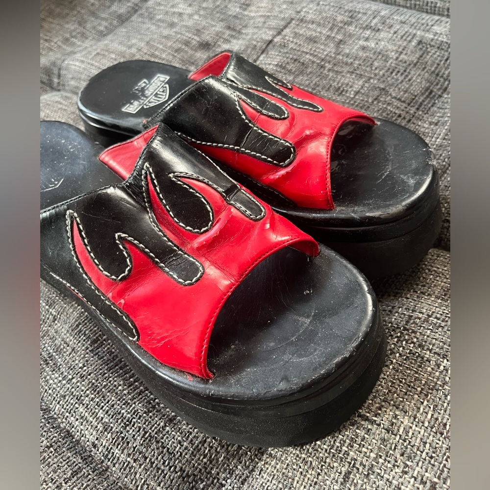 Vintage 90s Harley Davidson flame sandals size 8